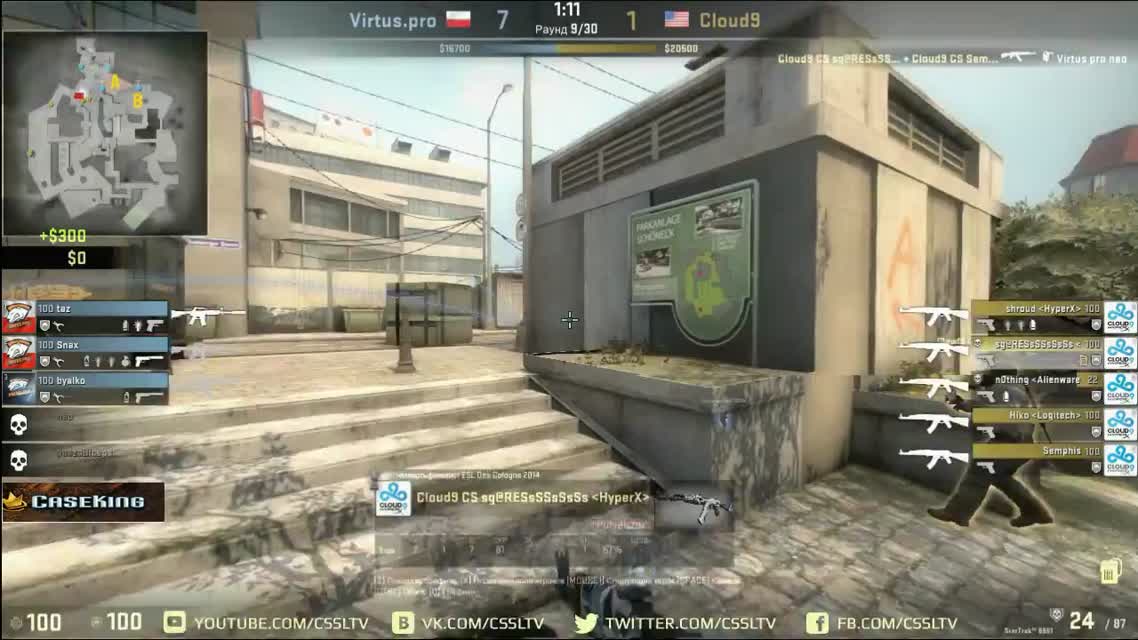 Virtus pro vs Cloud9, CaseKing Final map 1 overpass