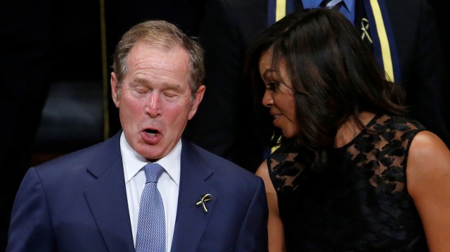 RAW_ George Bush dancing during Dallas memorial service